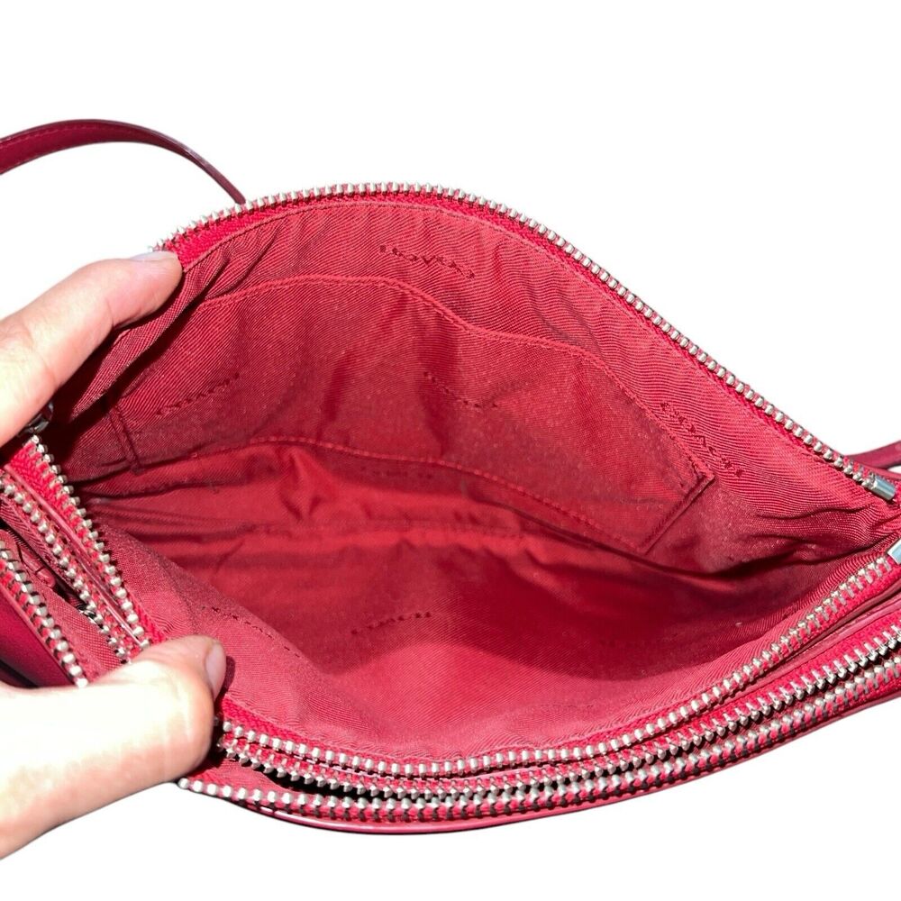 Coach Lyla Double Gusset Zip Crossbody Red Genuine Leather FLAWS* - Picture 11 of 16